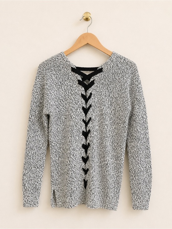 Cozy Cupcake Sweaters - Cupcake Clothing Ltd Black & White Marled Lace-Up Back Knit Sweater XS (US 0–2)